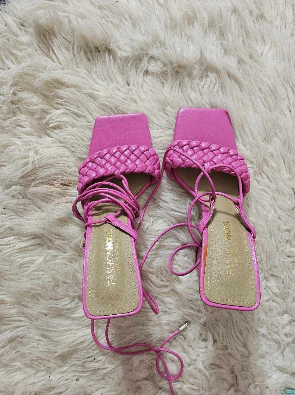 Fashion Nova Hot Pink Braided Lace-Up Heeled Sandals